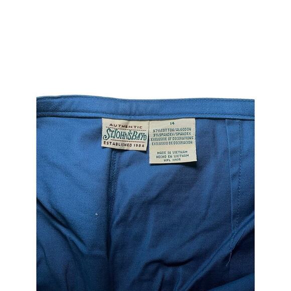 St John's Bay Capri Pant Women's 14 Blue Stretch Beaded Lace Hem Pull-On Cotton - Picture 3 of 6